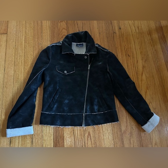 Splendid Sz S Black Bonded French Terry Faux Leather Moto Jacket Biker - Picture 1 of 11